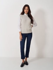 Crew Clothing Company Natural Heritage Cable Knit Crew Neck 100% Cotton Vest - Image 3 of 5