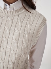 Crew Clothing Company Natural Heritage Cable Knit Crew Neck 100% Cotton Vest - Image 4 of 5