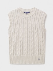 Crew Clothing Company Natural Heritage Cable Knit Crew Neck 100% Cotton Vest - Image 5 of 5