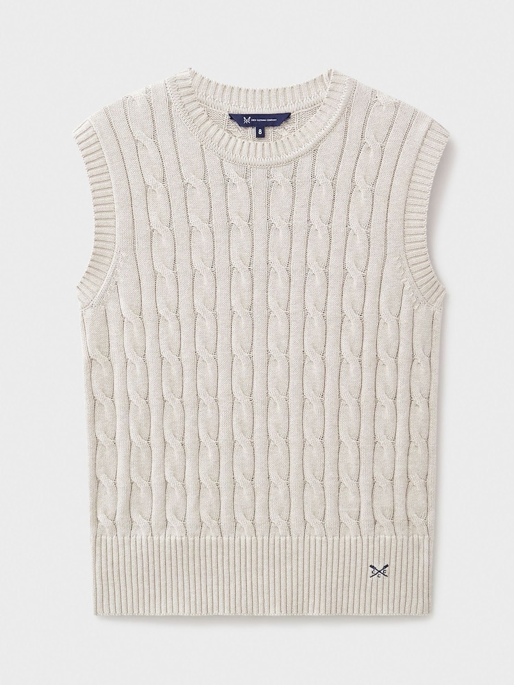 Crew Clothing Company Natural Heritage Cable Knit Crew Neck 100% Cotton Vest - Image 5 of 5