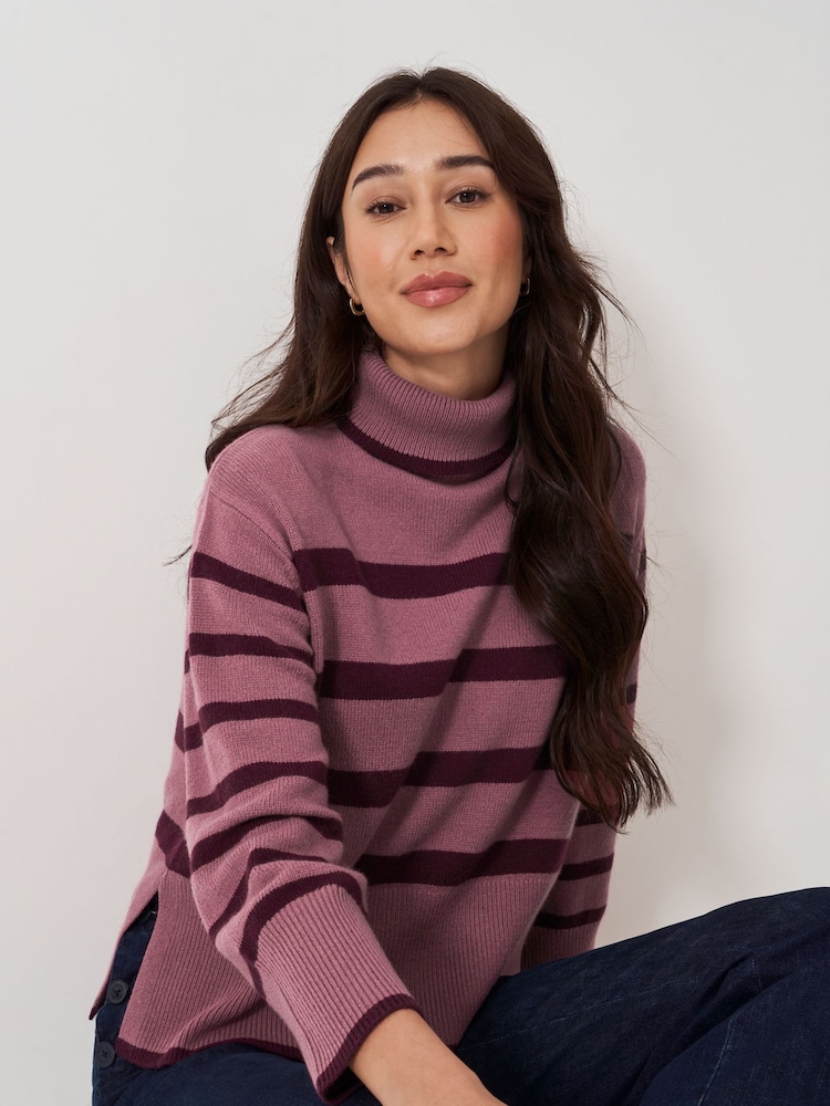 Crew Clothing Company Pink Roll Neck Wide Sleeve Stripe Jumper - Image 1 of 5