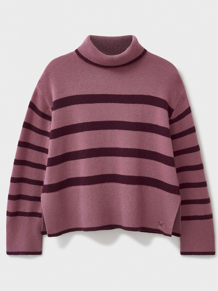Crew Clothing Company Pink Roll Neck Wide Sleeve Stripe Jumper - Image 5 of 5