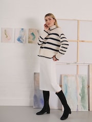 Crew Clothing Company Natural Roll Neck Wide Sleeve Stripe Jumper - Image 1 of 8