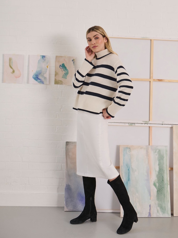 Crew Clothing Company Natural Roll Neck Wide Sleeve Stripe Jumper - Image 1 of 8