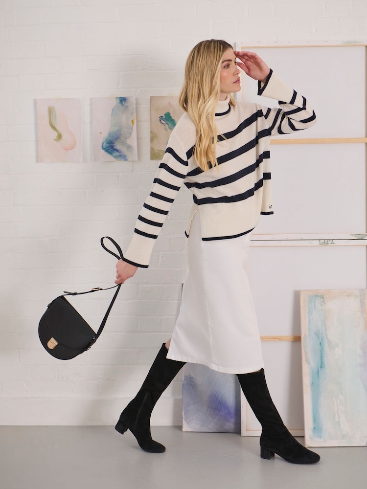 Crew Clothing Company Natural Roll Neck Wide Sleeve Stripe Jumper - Image 2 of 8