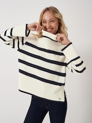 Crew Clothing Company Natural Roll Neck Wide Sleeve Stripe Jumper - Image 4 of 8