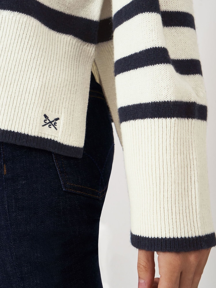 Crew Clothing Company Natural Roll Neck Wide Sleeve Stripe Jumper - Image 5 of 8