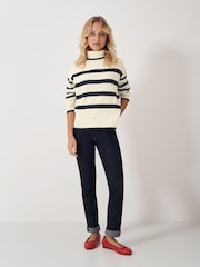 Crew Clothing Company Natural Roll Neck Wide Sleeve Stripe Jumper - Image 6 of 8