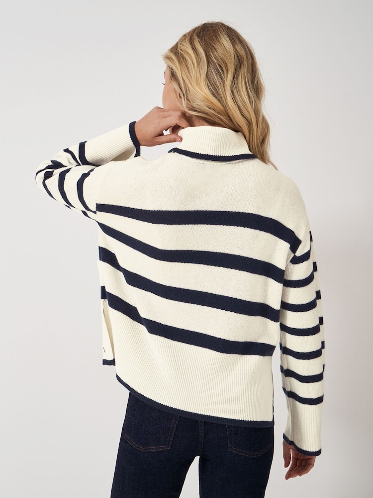 Crew Clothing Company Natural Roll Neck Wide Sleeve Stripe Jumper - Image 7 of 8