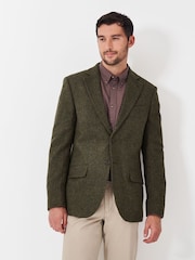 Crew Clothing Green Wool Blend Herringbone Blazer - Image 1 of 5