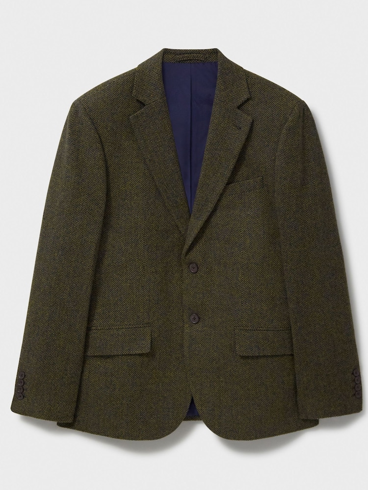 Crew Clothing Green Wool Blend Herringbone Blazer - Image 5 of 5