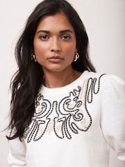 Mint Velvet White Embroidered 100% Cotton Sweatshirt - Image 4 of 7