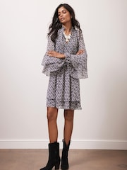 Mint Velvet Grey Geo Print Mini Dress - Image 2 of 7
