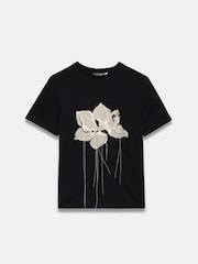 Mint Velvet Black 100% Cotton Metallic Flower Print T-Shirt - Image 6 of 7