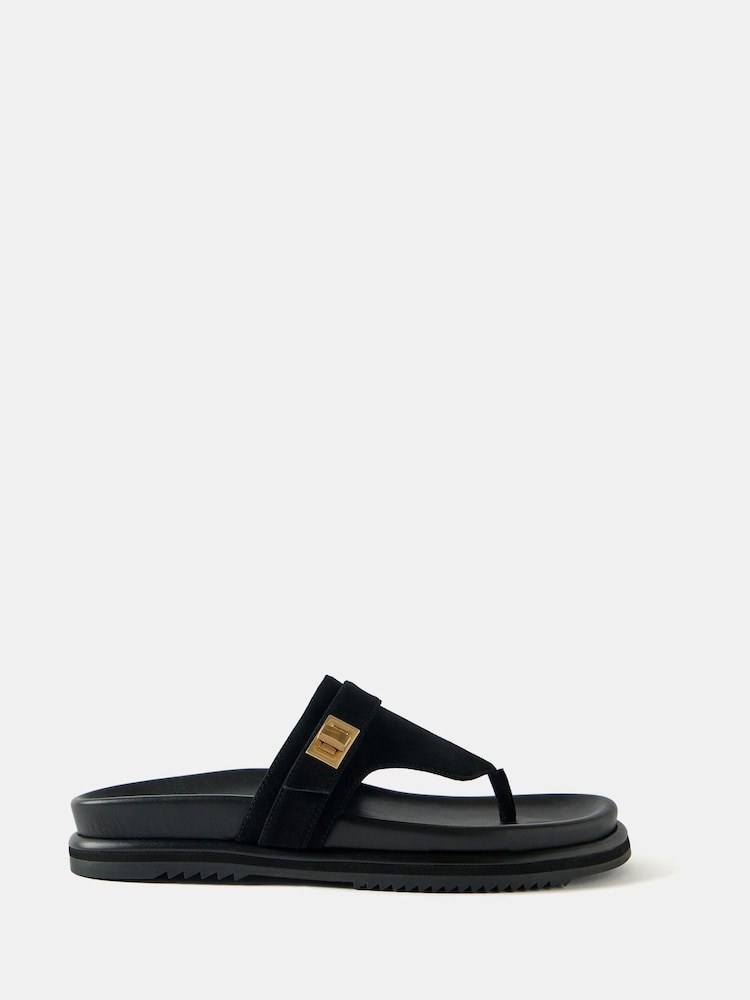 Mint Velvet Black Suede Chunky Flip Flops - Image 1 of 2