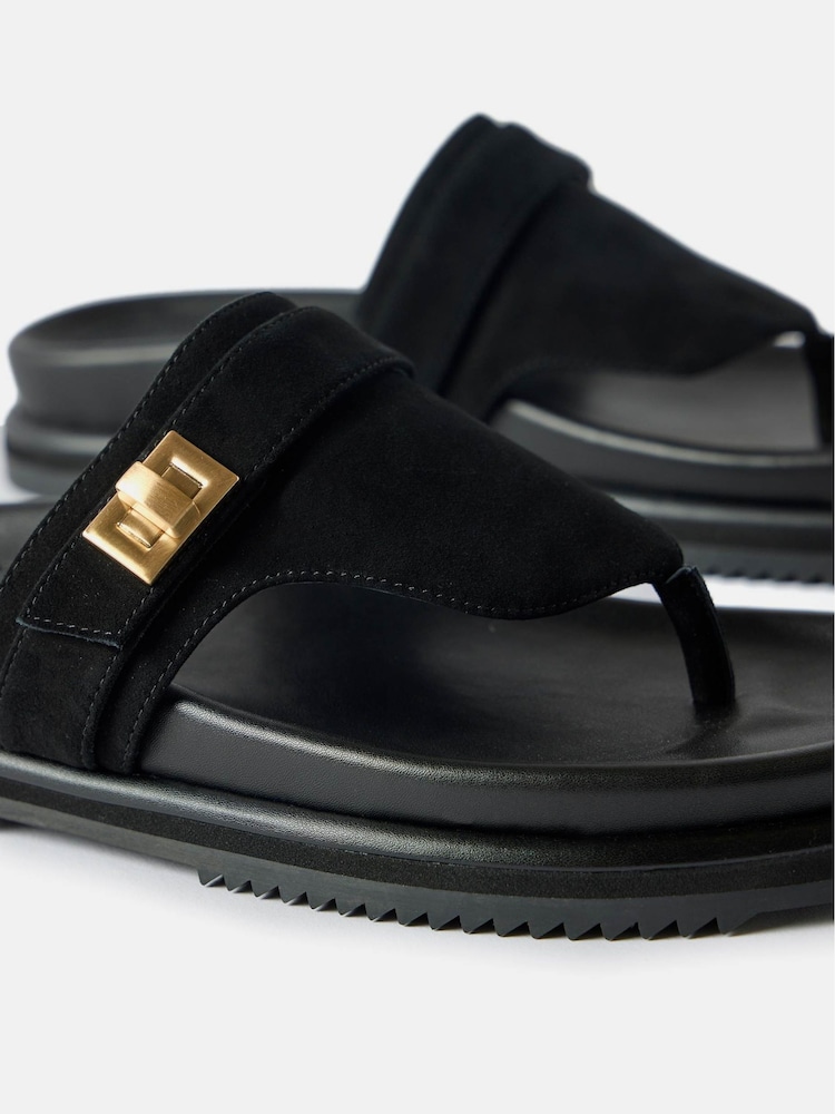 Mint Velvet Black Suede Chunky Flip Flops - Image 2 of 2