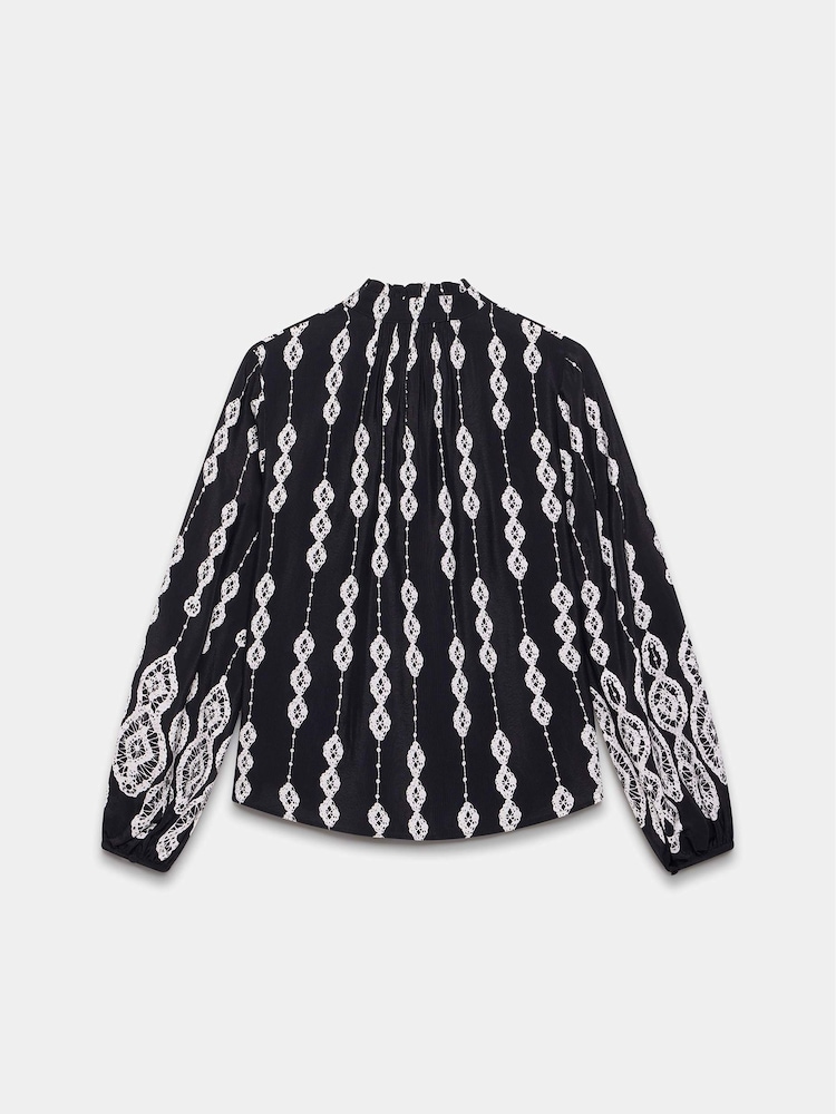 Mint Velvet Black Crochet Print Blouse - Image 1 of 7 Mint Velvet Black Crochet Print Blouse - Image 1 of 7