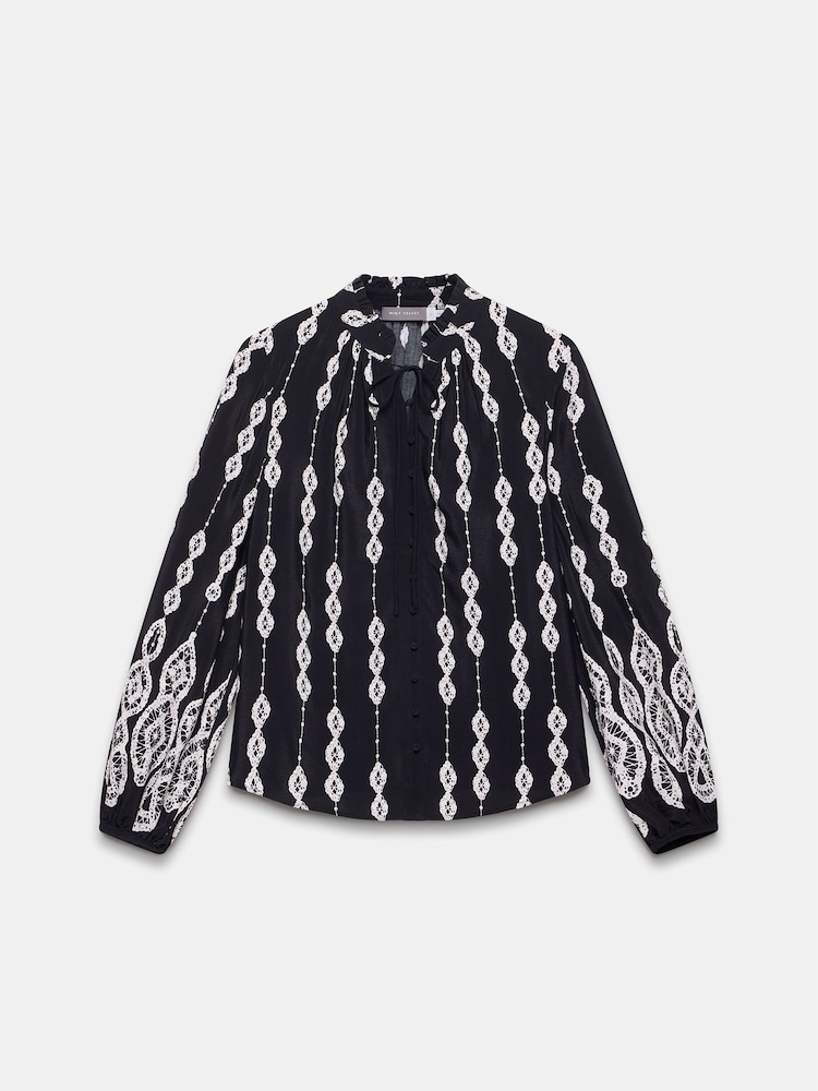 Mint Velvet Black Crochet Print Blouse - Image 2 of 7 Mint Velvet Black Crochet Print Blouse - Image 2 of 7