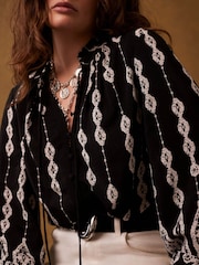 Mint Velvet Black Crochet Print Blouse - Image 3 of 7