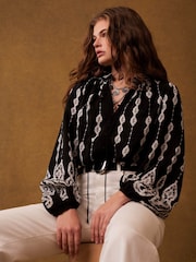 Mint Velvet Black Crochet Print Blouse - Image 4 of 7