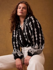 Mint Velvet Black Crochet Print Blouse - Image 5 of 7