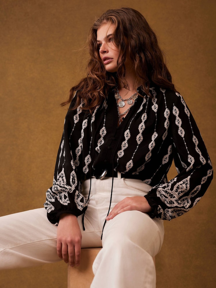 Mint Velvet Black Crochet Print Blouse - Image 7 of 7 Mint Velvet Black Crochet Print Blouse - Image 7 of 7