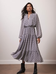 Mint Velvet Grey Geo Print Midi Dress - Image 4 of 7