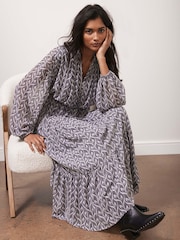 Mint Velvet Grey Geo Print Midi Dress - Image 5 of 7