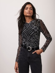 Mint Velvet Black Spot Print Mesh Top - Image 1 of 7