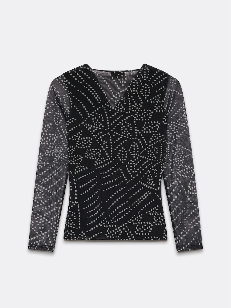 Mint Velvet Black Spot Print Mesh Top - Image 7 of 7