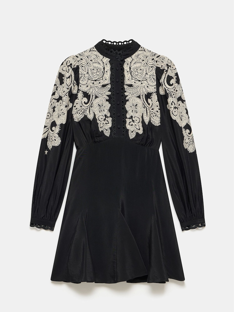 Mint Velvet Black Paisley Print Mini Dress - Image 1 of 7