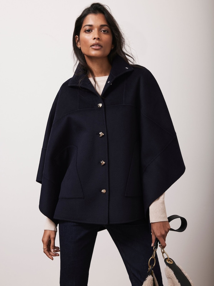 Mint Velvet Blue Wool Blend Cape - Image 1 of 7
