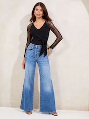 Lipsy Black Lace  Tie Waist Top - Image 3 of 4