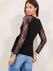 Lipsy Black Lace  Tie Waist Top - Image 4 of 4