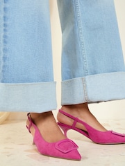 Friends Like These Pink Buckle Slingback Kitten Heel Faux Suede Court Shoes - Image 3 of 5