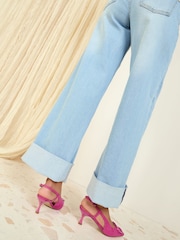 Friends Like These Pink Buckle Slingback Kitten Heel Faux Suede Court Shoes - Image 4 of 5