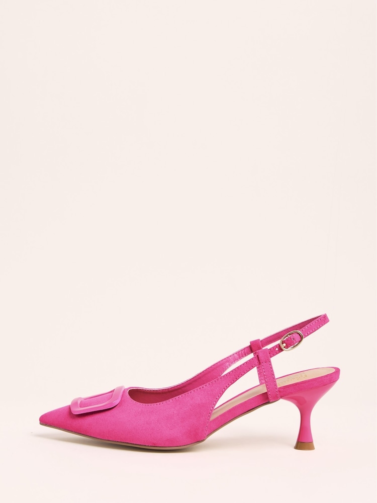 Friends Like These Pink Buckle Slingback Kitten Heel Faux Suede Court Shoes - Image 5 of 5