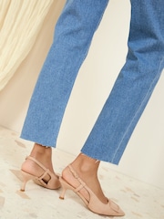 Friends Like These Nude Buckle Slingback Kitten Heel Faux Suede Court Shoes - Image 4 of 5