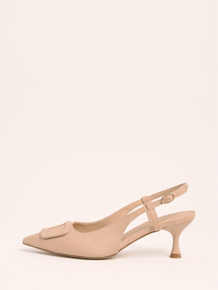 Friends Like These Nude Buckle Slingback Kitten Heel Faux Suede Court Shoes - Image 5 of 5