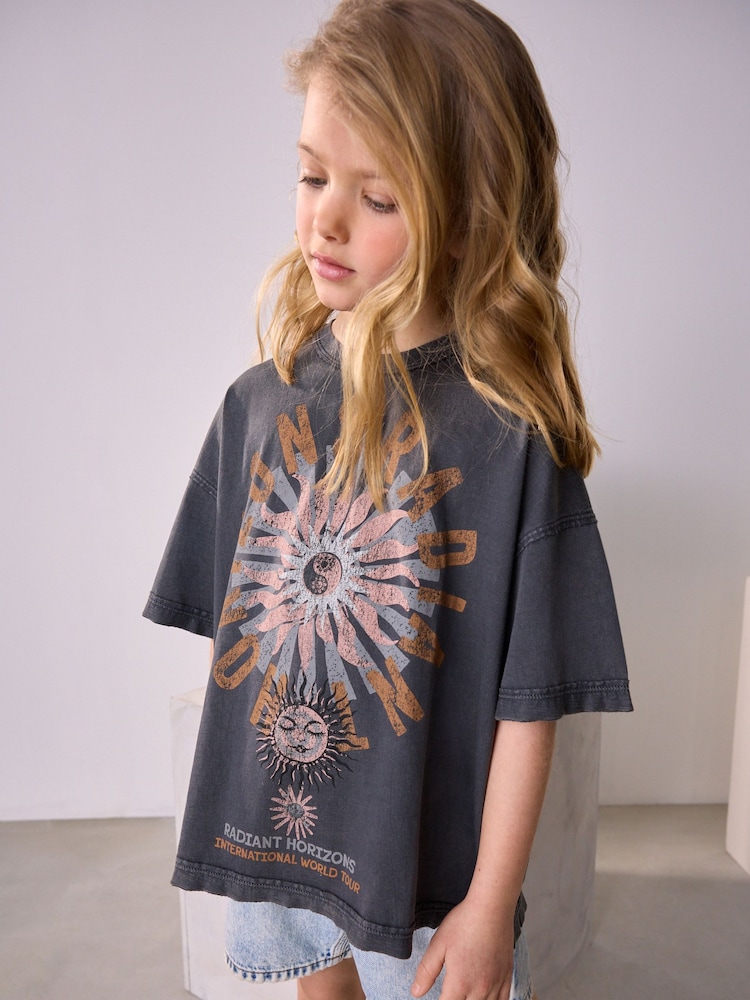 Grey Celestial Oversized Graphic Print T-Shirt (3-16yrs) - Image 1 of 7