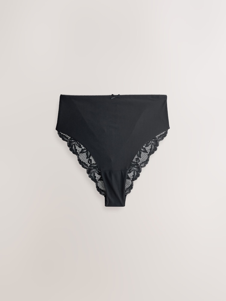 Black High Rise High Leg No VPL Lace Back Briefs 3 Pack - Image 1 of 3