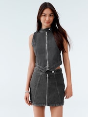 Gris - 100% Cotton Micro Mini Denim Skirt - Imagen 1 de 9