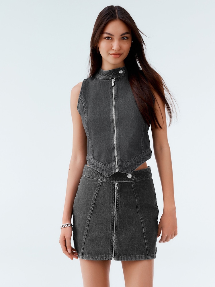 Gris - 100% Cotton Micro Mini Denim Skirt - Imagen 1 de 9 Gris - 100% Cotton Micro Mini Denim Skirt - Imagen 1 de 9