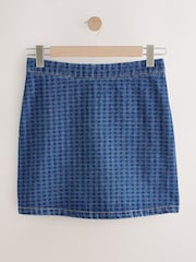 Blue Gingham Denim 100% Cotton Mini Skirt - Image 1 of 3