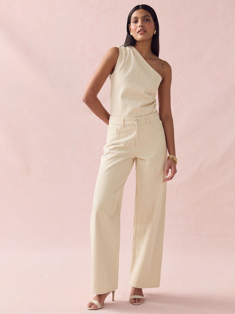 Ecru Stripe Straight Leg Denim Jeans - Image 1 of 8