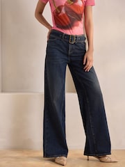 Tinted Blue Wide Leg Belted Jeans - Image 3 of 8
