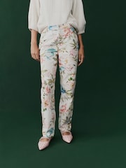 Floral Printed 100% Cotton Boho Straight Leg Jeans - Image 4 of 8