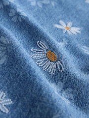 Mid Blue Daisy Embroidered Wide Leg 100% Cotton Jeans - Image 7 of 7