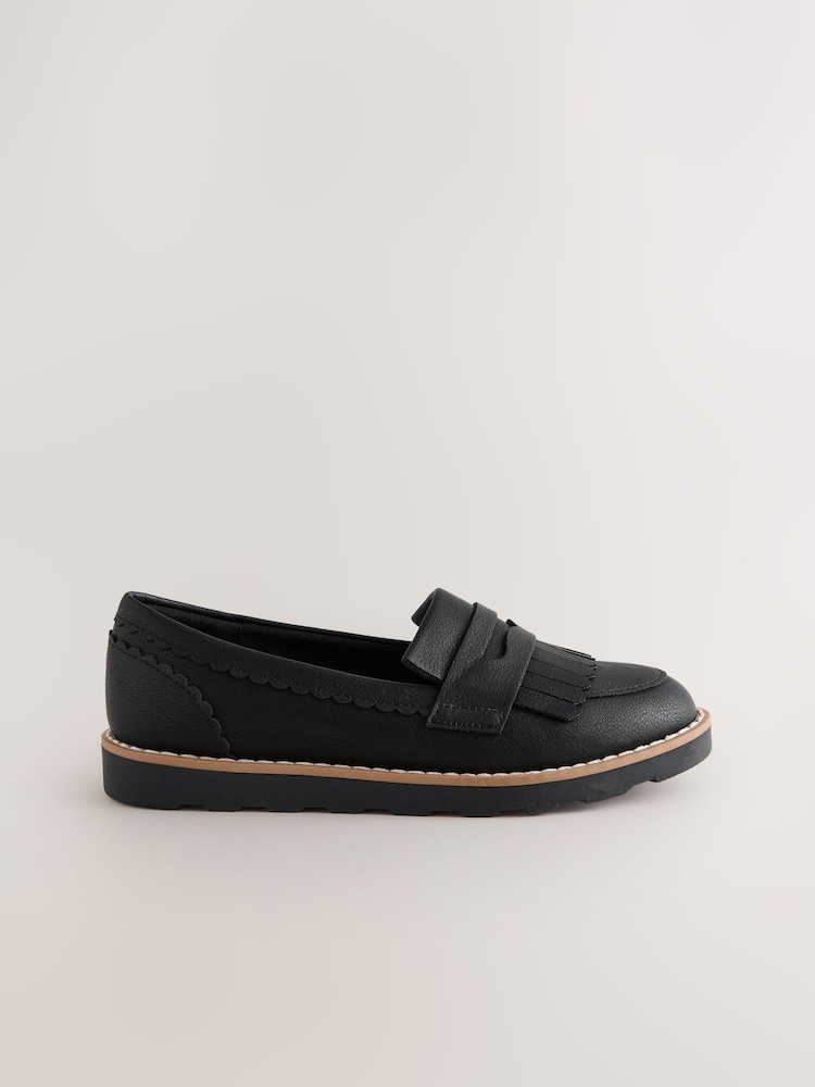 Black Wide Fit (G) School Loafers - Image 1 of 5