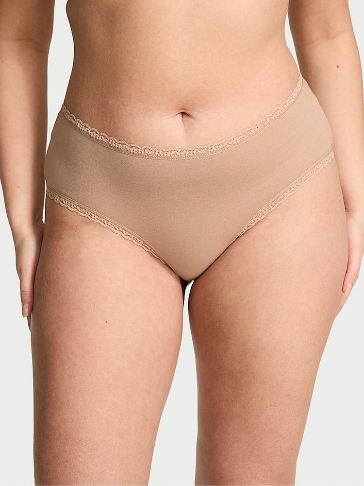 Victoria's Secret Praline Nude Cheeky Cotton Lace Waist Knickers - Image 1 of 2